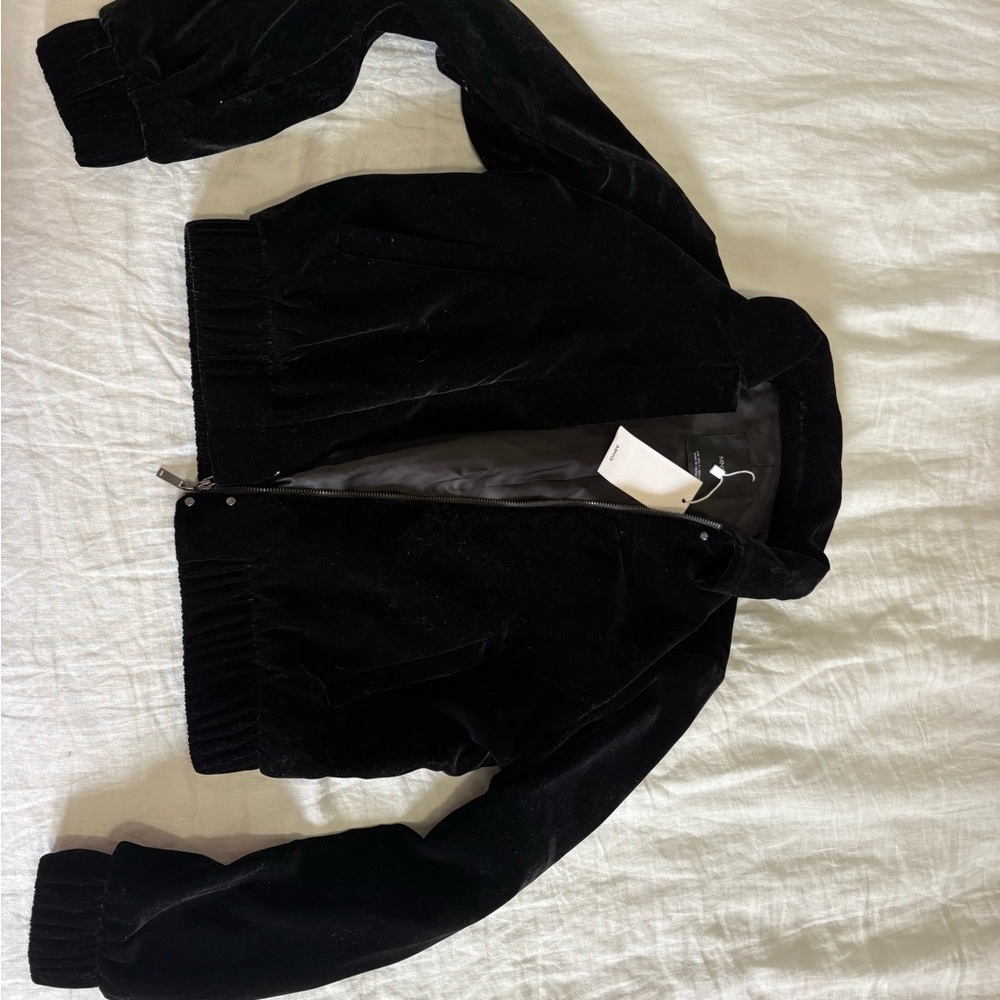 Mango Black Velvet Bomber Jacket
